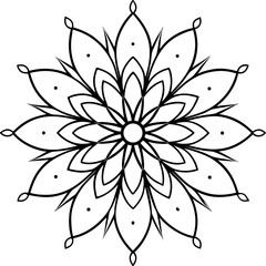 Fototapeta premium Intricate black and white floral mandala design with repeating petal patterns and central dot accents