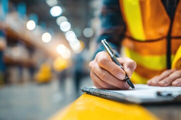 Warehouse worker taking notes