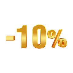 -10% – 3D Golden Ten Percent Off Label
