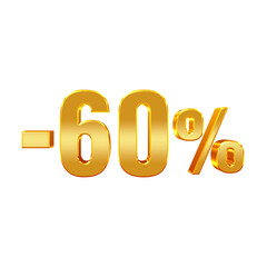 -60% – 3D Gold 60 Percent Off Banner PNG