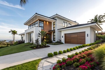 Fototapeta premium Large house with a driveway and a garage