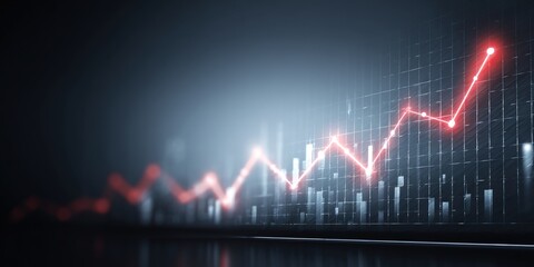 Glowing stock market chart with upward trend on a dark background