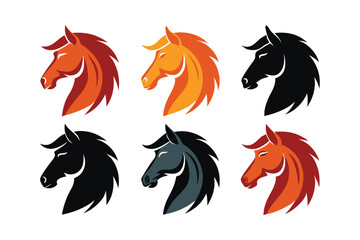 set of six horses head icon silhouette vector illustration on white background
