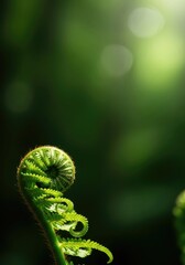 Young Fern Frond Unfurling in Spring Sunlight