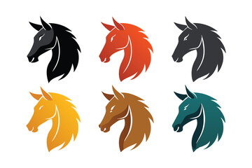 Horse head six different icons set silhouette on white background