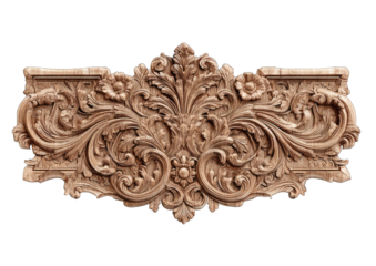 Ornate, carved wooden headboard or decorative panel.  Intricate floral and leaf designs