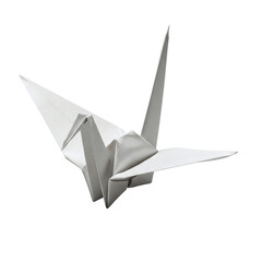 White origami paper crane on transparent background