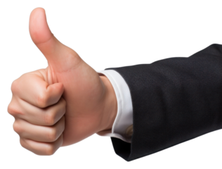 PNG Businessman hand showing thumb up finger white background achievement.