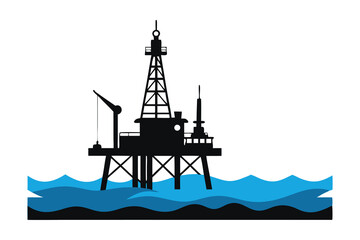 oil derrick in the sea silhouette on white background