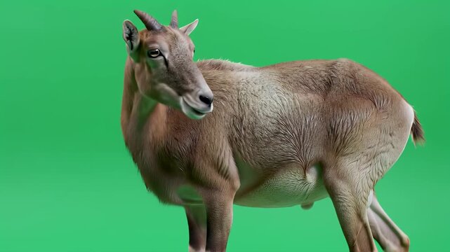 Barbary Sheep or Aoudad Standing on Green Screen for Easy Background Removal and Compositing