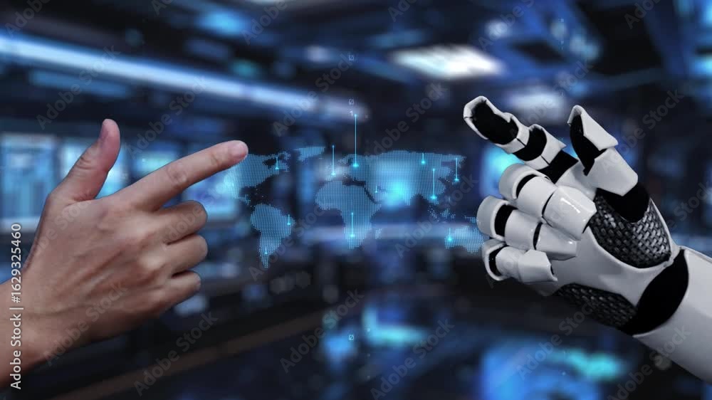 Aufkleber a fascinating representation of human and robot collaboration highlighting technology impact on comm