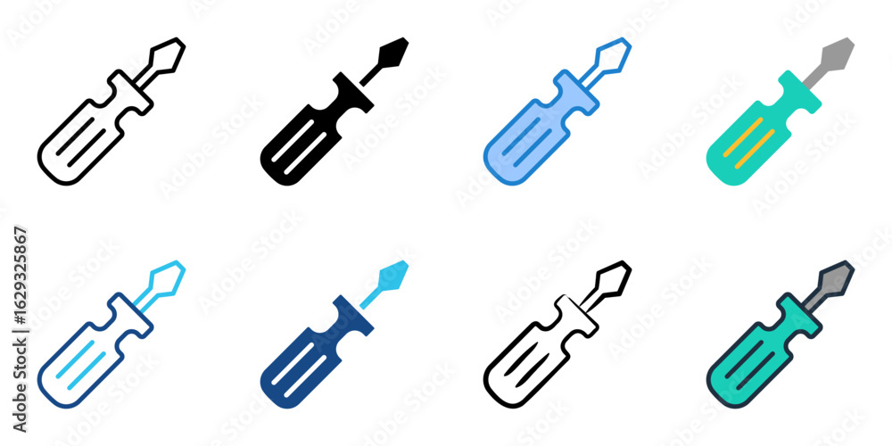Poster screwdriver icon set multiple style collection