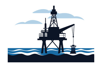 oil derrick in the sea silhouette on white background