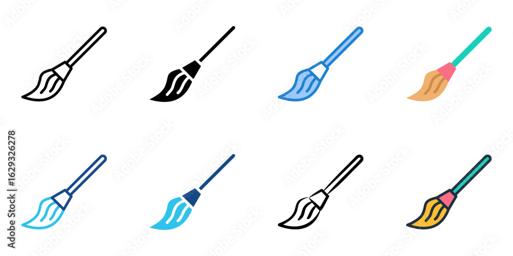 Poster paintbrush icon set multiple style collection