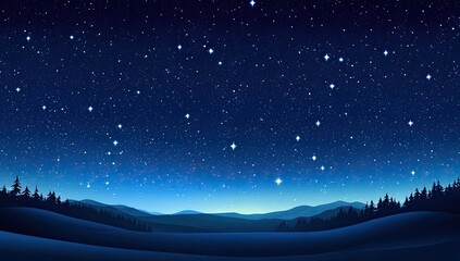 Naklejka premium Night sky ablaze with countless stars over a dark, snow-covered, mountainous landscape