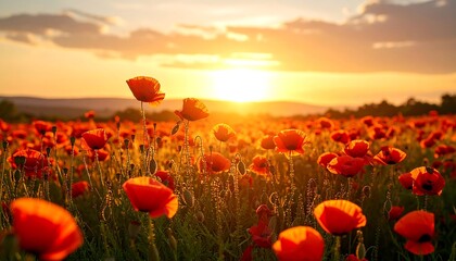 Sunrise poppy field