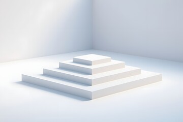 White pyramid steps minimal background for product display and presentation design