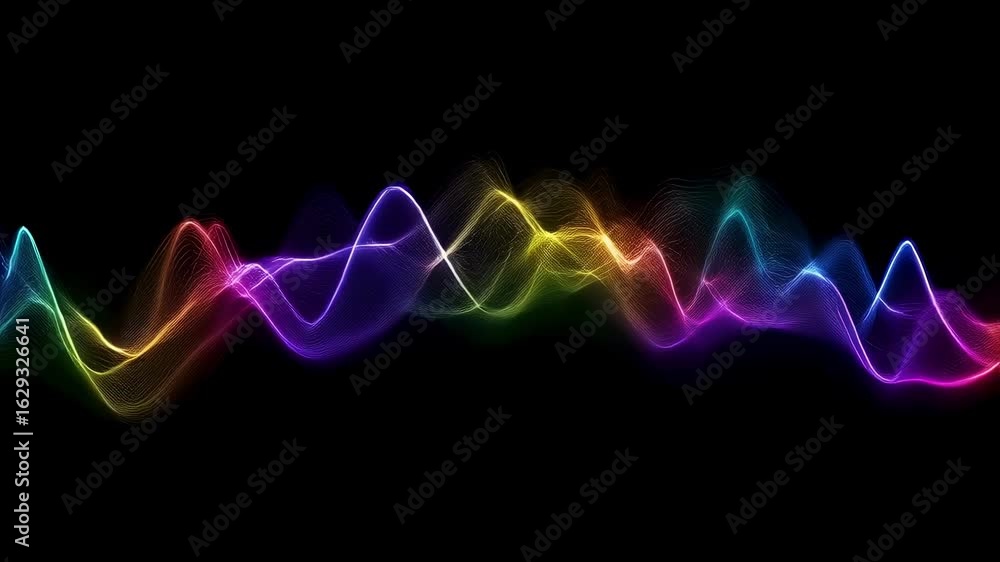 Poster closeup of colorful eeglike waveforms shifting smoothly across a dark background illustrating the al