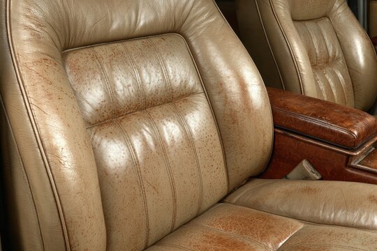 Fototapeta Aged beige leather car seats