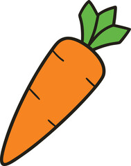 Simple orange carrot with green leaves isolated on transparent background