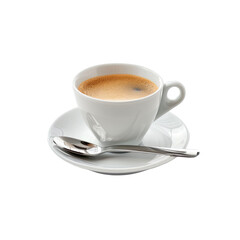 Obraz premium Espresso in a white cup and saucer, with a spoon