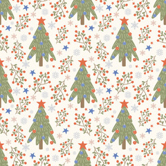 christmas seamless pattern with christmas trees stars and snowflakes
