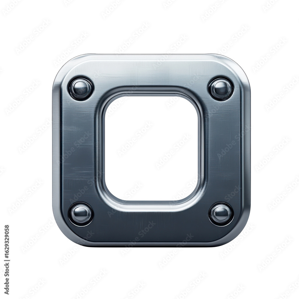 Aufkleber metallic square frame with rounded corners and rivets, industrial design element for technology, con