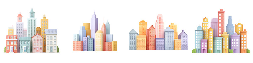 Obraz premium Pastel Watercolor Cityscape Illustration Set - Modern Urban Design