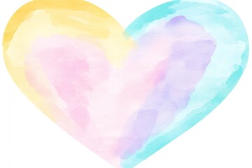 A pastel watercolor heart, painted in shades of yellow, pink, purple, and teal, with a soft, blended effect