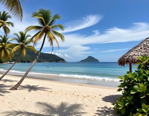 Fototapeta premium Tranquil Tropical Beach with Lush Scenery