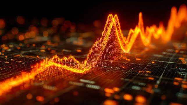 Digital financial chart with glowing data visualization and upward trend signals