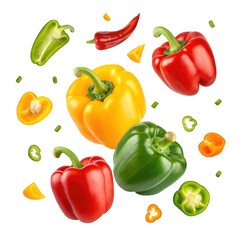 Colorful peppers isolated on transparent background