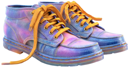 Vibrant Boots: Two brightly colored boots are on display, featuring eye-catching design, lace, and texture that captivate the senses.