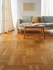 Scandinavian Living Room with Light Parquet Flooring