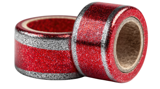 Shimmering Tape Rolls: These sparkling red and silver tape rolls exude sophistication, perfect for adding a touch of glamour and elegance to any project. They are a visual delight.
