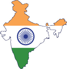 Map of India with the national flag colors and Ashoka Chakra, a symbol of patriotism.