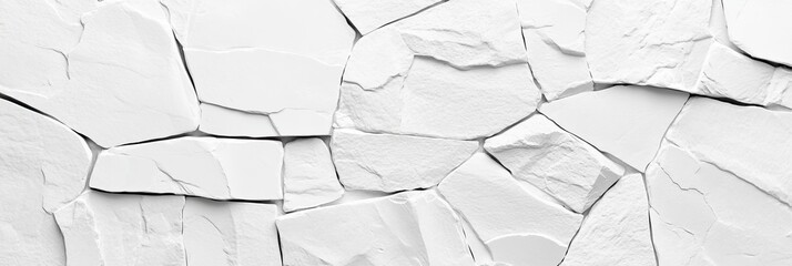 Abstract monochrome image of fractured, irregular, white stone or rock pieces forming a textured surface