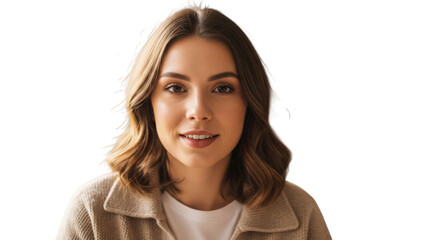 Independent and confident millennial. Head shot portrait profile picture at social media of young casual beautiful woman student freelance worker posing at home looking at camera talking by video call