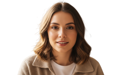 Independent and confident millennial. Head shot portrait profile picture at social media of young casual beautiful woman student freelance worker posing at home looking at camera talking by video call