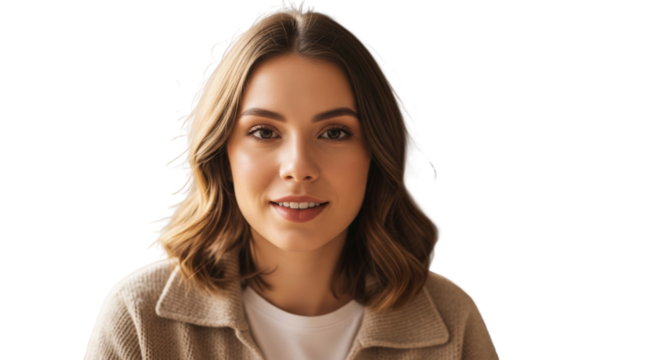 Independent and confident millennial. Head shot portrait profile picture at social media of young casual beautiful woman student freelance worker posing at home looking at camera talking by video call
