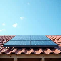 Solar Panels on Tiled Roof Under Clear Blue Sky