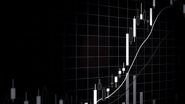Abstract black and white financial stock market chart with upward trend