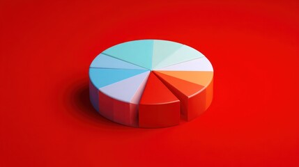 Colorful pie chart segments on red background, data visualization tool