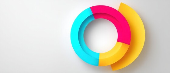 Colorful donut chart with segments on a white surface, data analysis