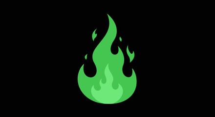 Green Flame Vector Illustration &ndash; Magical Spooky Fire on Black Background in Flat Design