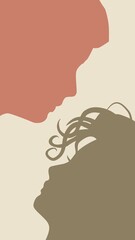 Happy valentines day and wedding design concept. Side view. Male and female head silhouettes