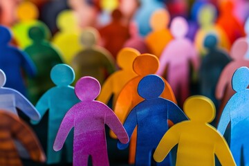 Colorful paper figures gather in a lively workshop, symbolizing togetherness