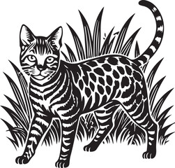 Isolated striped cartoon cat illustration with black and white zebra pattern
