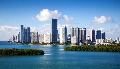 Obraz premium City skyline over water with blue sky