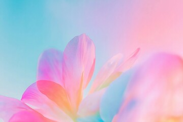 Delicate flower petals in soft pastel colors, showcasing intricate textures and gentle gradients, creating a serene and dreamy atmosphere with vibrant hues and light play